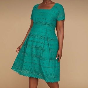 🆕 Scuba Fit & Flair Dress w/ Laser-Cut Lace & Scalloped Edges from Lane Bryant